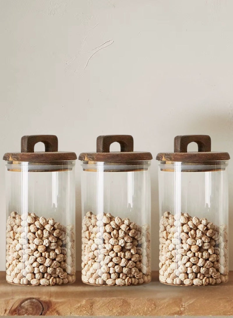 1Chase Borosilicate Glass Food Storage Jar With Acacia Wood Air Tight Lid, Handmade Glass Canister For Kitchen Pantry Organizer, For Storing Pasta, Nuts, Coffee, Snacks, Set Of 3 (1000 ML) - Image 2